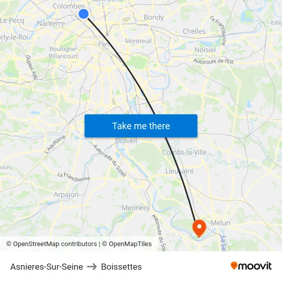 Asnieres-Sur-Seine to Boissettes map