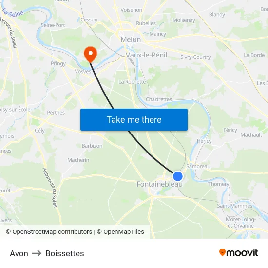 Avon to Boissettes map