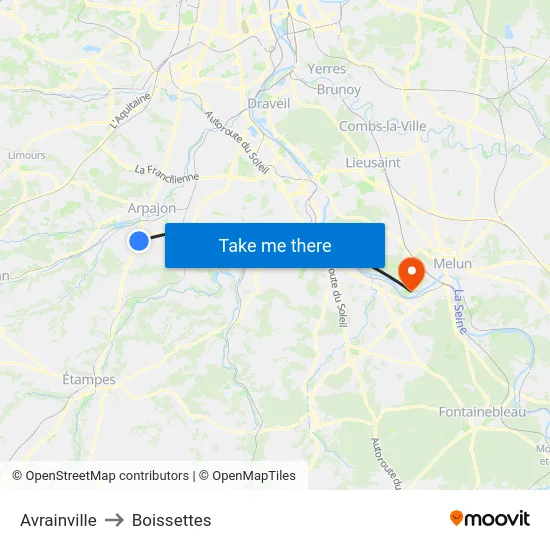 Avrainville to Boissettes map