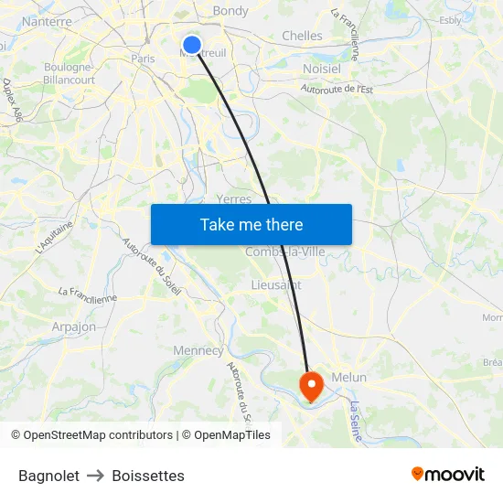 Bagnolet to Boissettes map