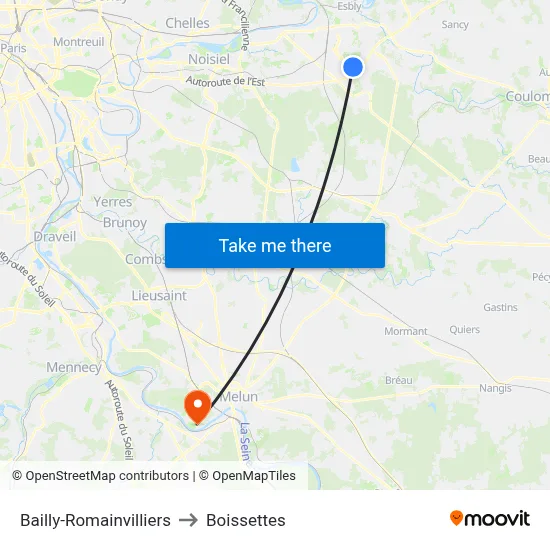 Bailly-Romainvilliers to Boissettes map