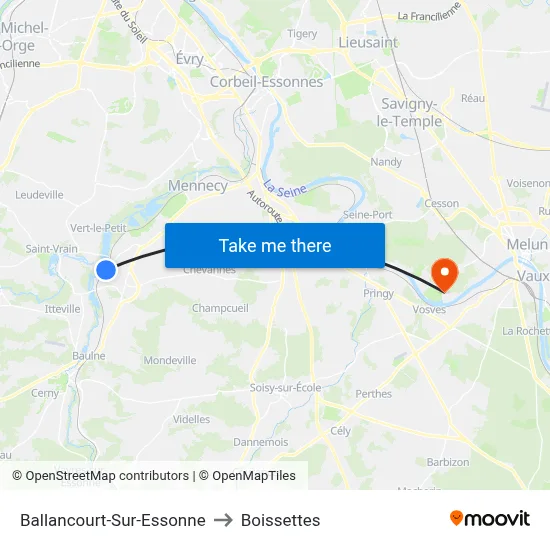 Ballancourt-Sur-Essonne to Boissettes map