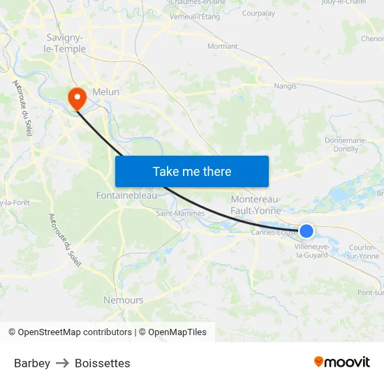 Barbey to Boissettes map