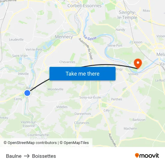 Baulne to Boissettes map