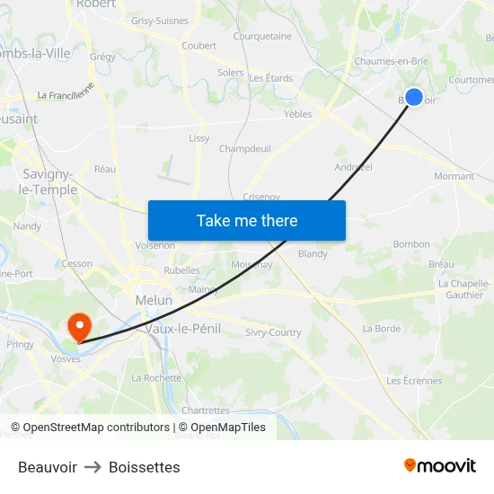 Beauvoir to Boissettes map