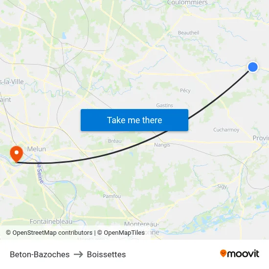 Beton-Bazoches to Boissettes map