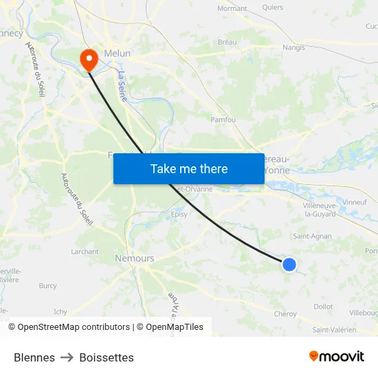 Blennes to Boissettes map