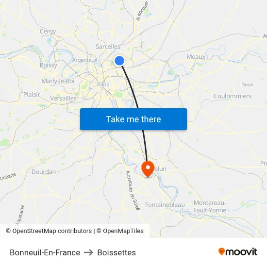 Bonneuil-En-France to Boissettes map