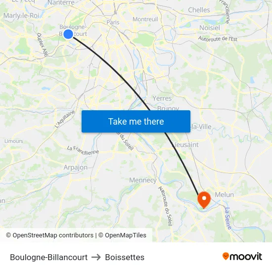 Boulogne-Billancourt to Boissettes map