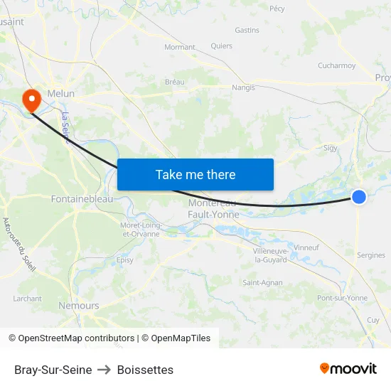 Bray-Sur-Seine to Boissettes map