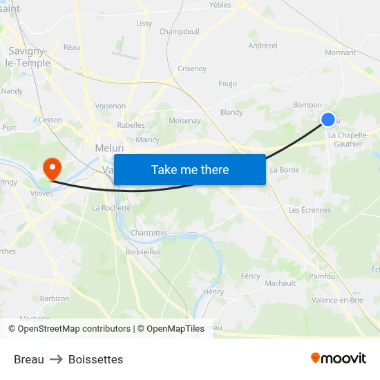 Breau to Boissettes map