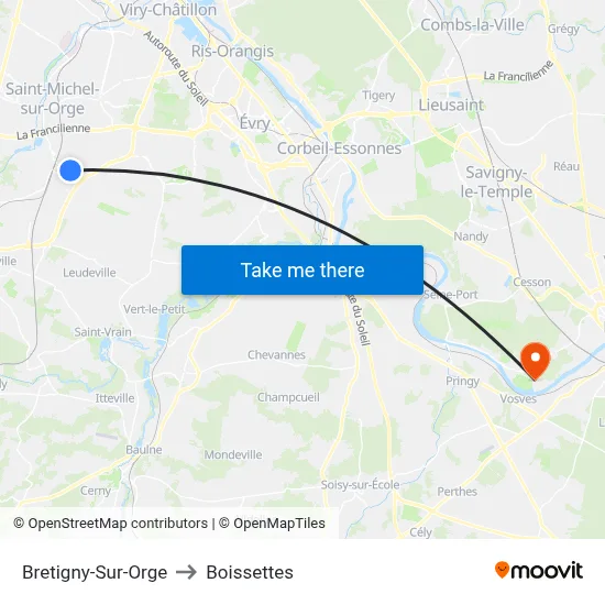 Bretigny-Sur-Orge to Boissettes map