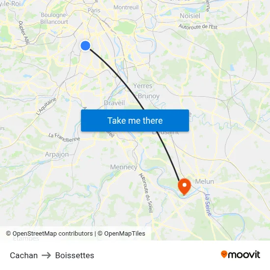 Cachan to Boissettes map