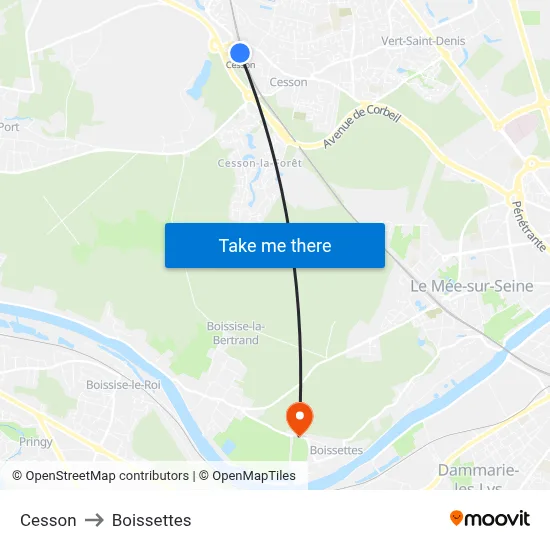 Cesson to Boissettes map