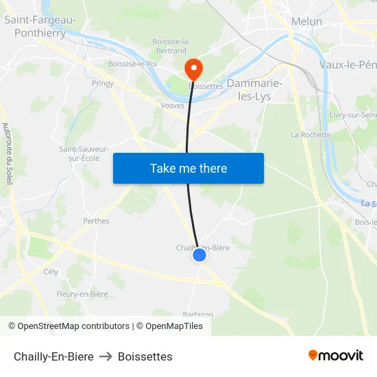 Chailly-En-Biere to Boissettes map
