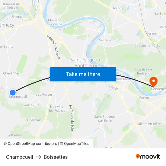 Champcueil to Boissettes map