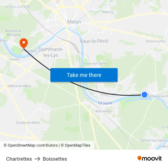 Chartrettes to Boissettes map