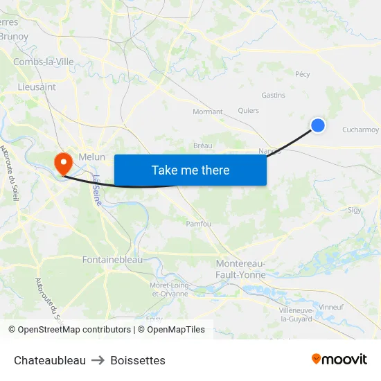Chateaubleau to Boissettes map