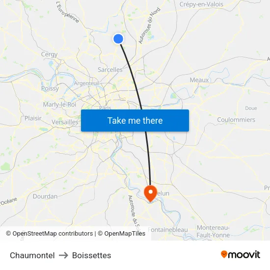 Chaumontel to Boissettes map