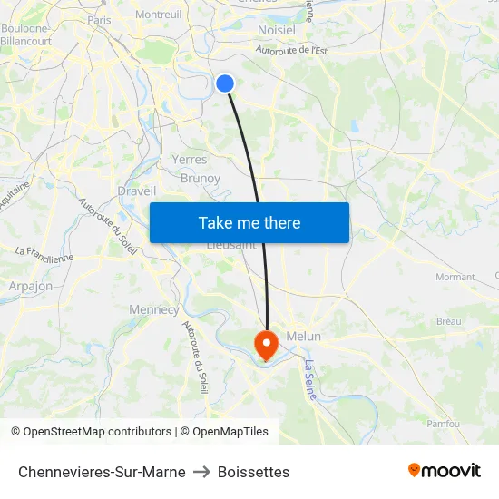 Chennevieres-Sur-Marne to Boissettes map