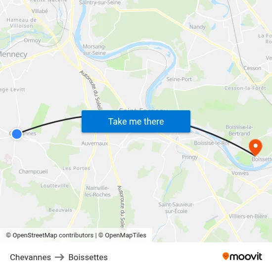 Chevannes to Boissettes map