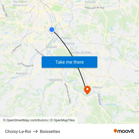 Choisy-Le-Roi to Boissettes map