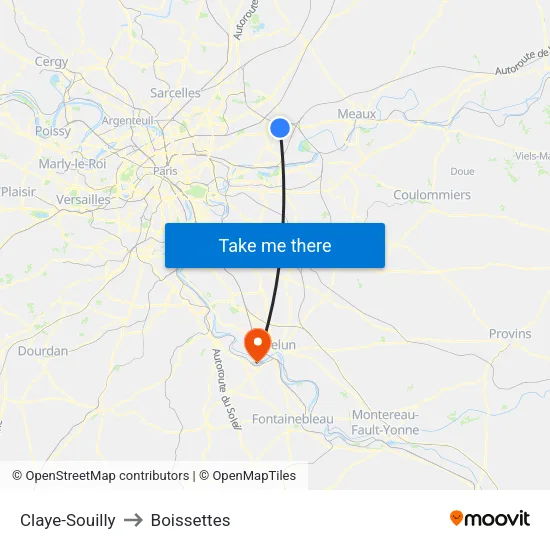 Claye-Souilly to Boissettes map