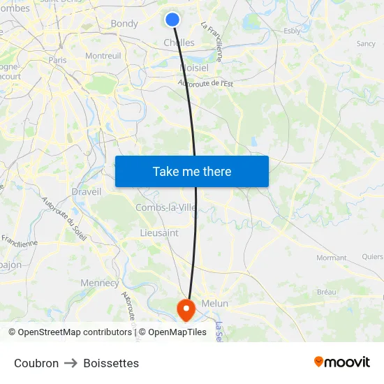 Coubron to Boissettes map