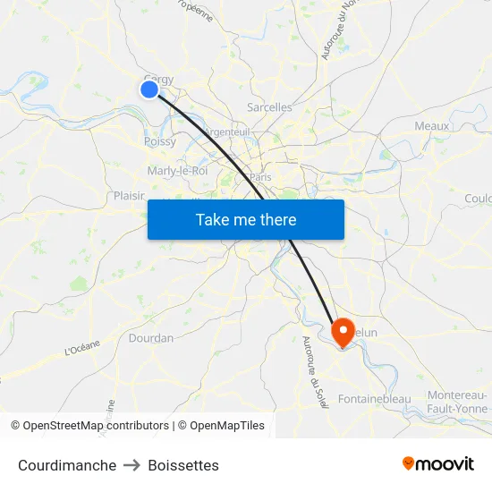 Courdimanche to Boissettes map