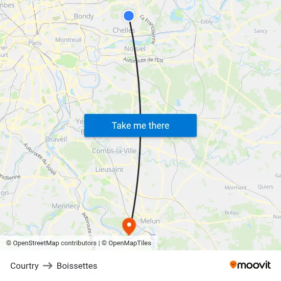 Courtry to Boissettes map