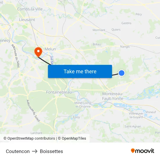 Coutencon to Boissettes map