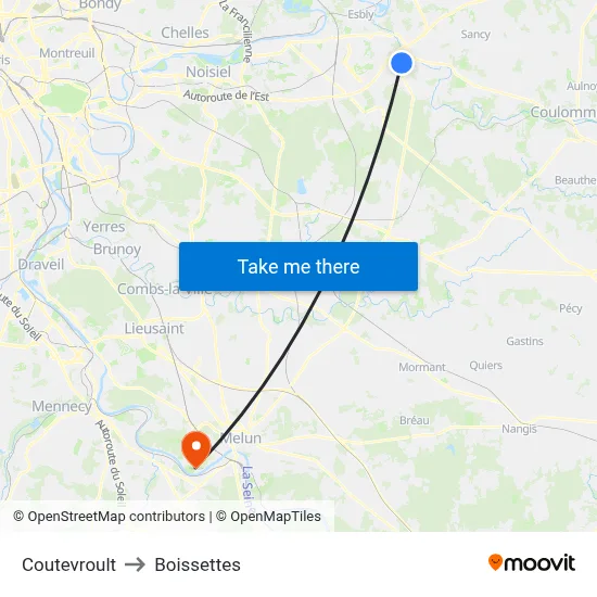 Coutevroult to Boissettes map