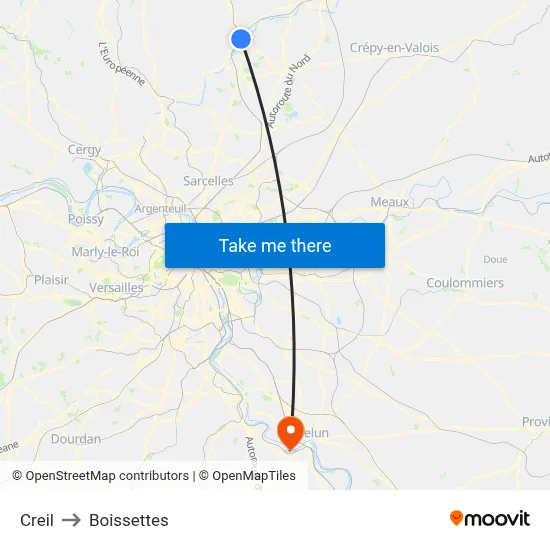 Creil to Boissettes map