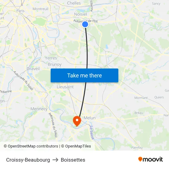Croissy-Beaubourg to Boissettes map