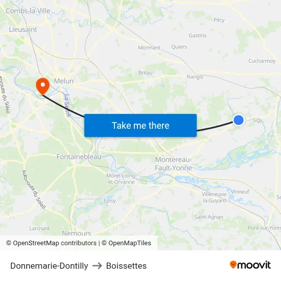 Donnemarie-Dontilly to Boissettes map