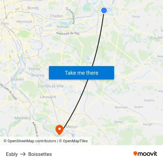 Esbly to Boissettes map
