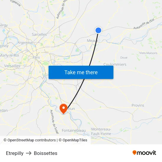 Etrepilly to Boissettes map