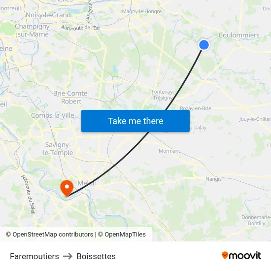 Faremoutiers to Boissettes map