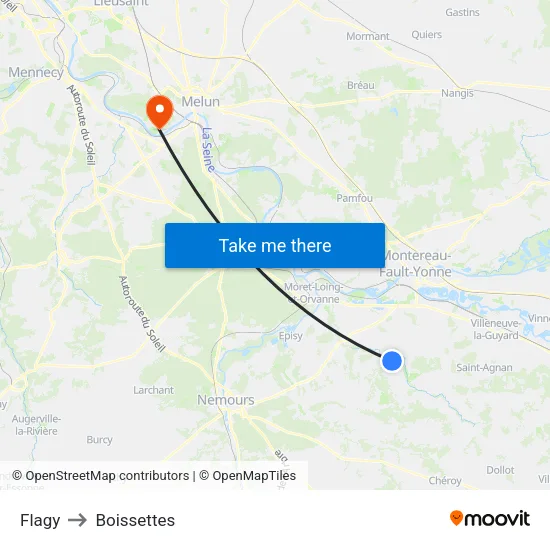 Flagy to Boissettes map