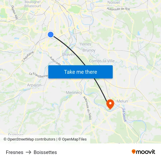 Fresnes to Boissettes map