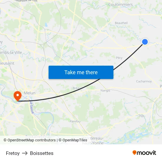 Fretoy to Boissettes map