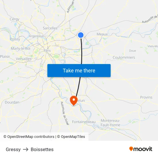 Gressy to Boissettes map