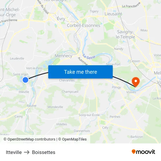 Itteville to Boissettes map