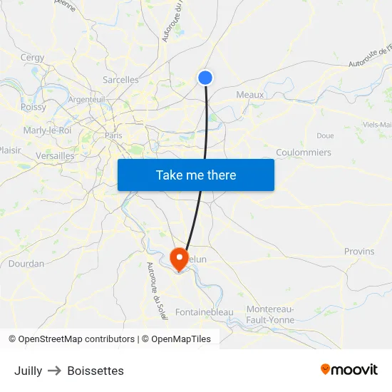 Juilly to Boissettes map