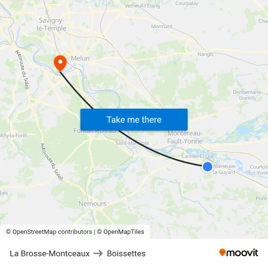 La Brosse-Montceaux to Boissettes map