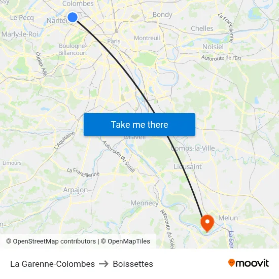 La Garenne-Colombes to Boissettes map