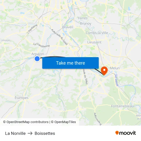 La Norville to Boissettes map