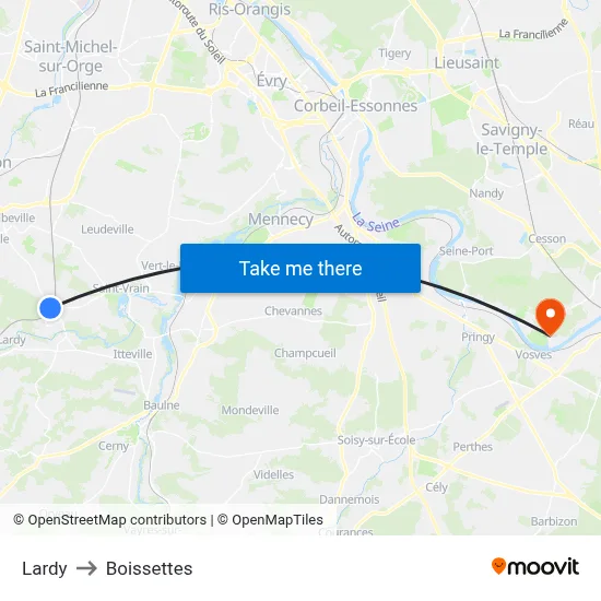 Lardy to Boissettes map