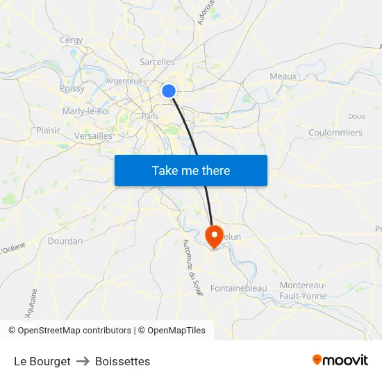 Le Bourget to Boissettes map