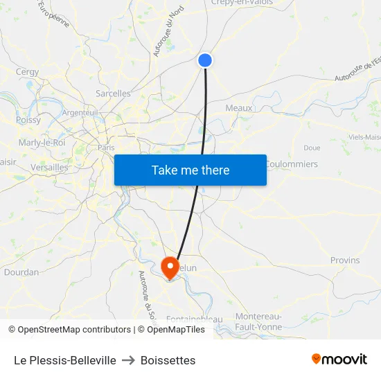 Le Plessis-Belleville to Boissettes map